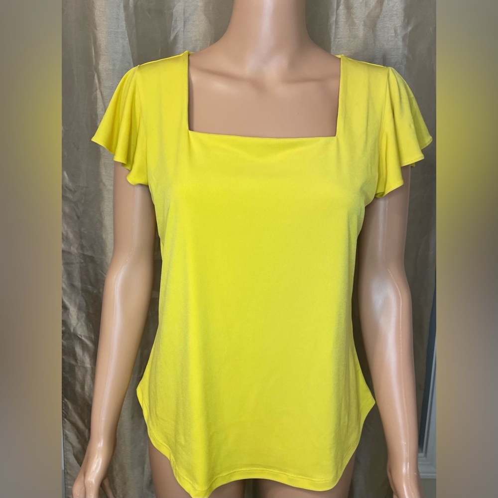 New York and Co-square neck, short ruffle sleeve shirt